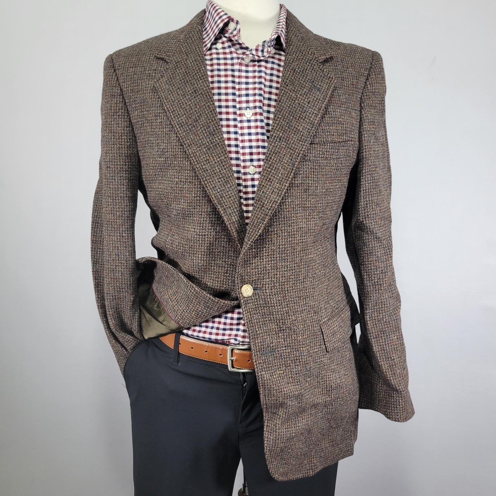 Vtg Evan Picone Men's Tweed Sport Coat Blazer Two Button Brown Wool Size 42l